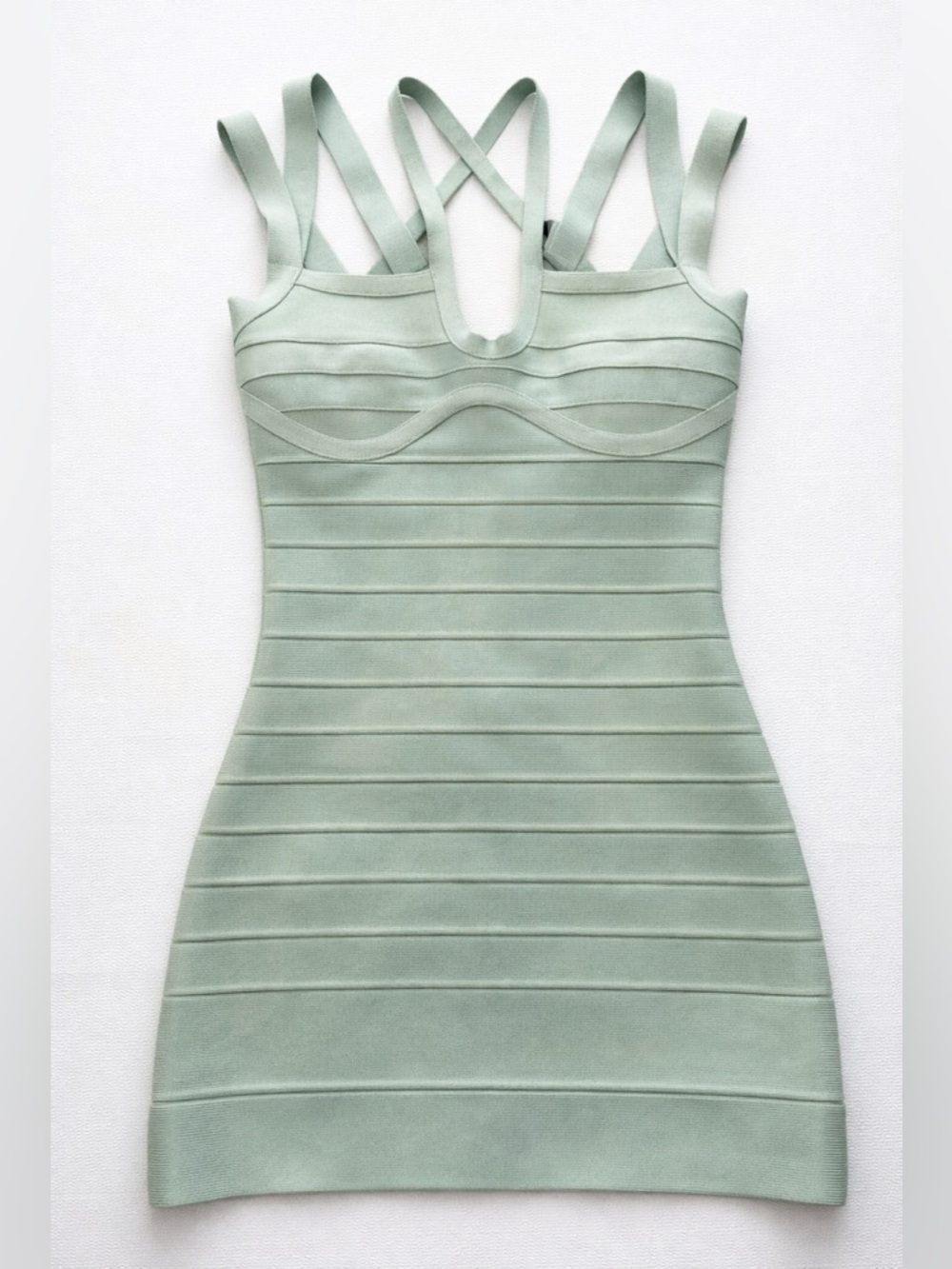 Hervé Léger Mint Green Bandage Dress XS | Strappy Multi-Strap Bodice